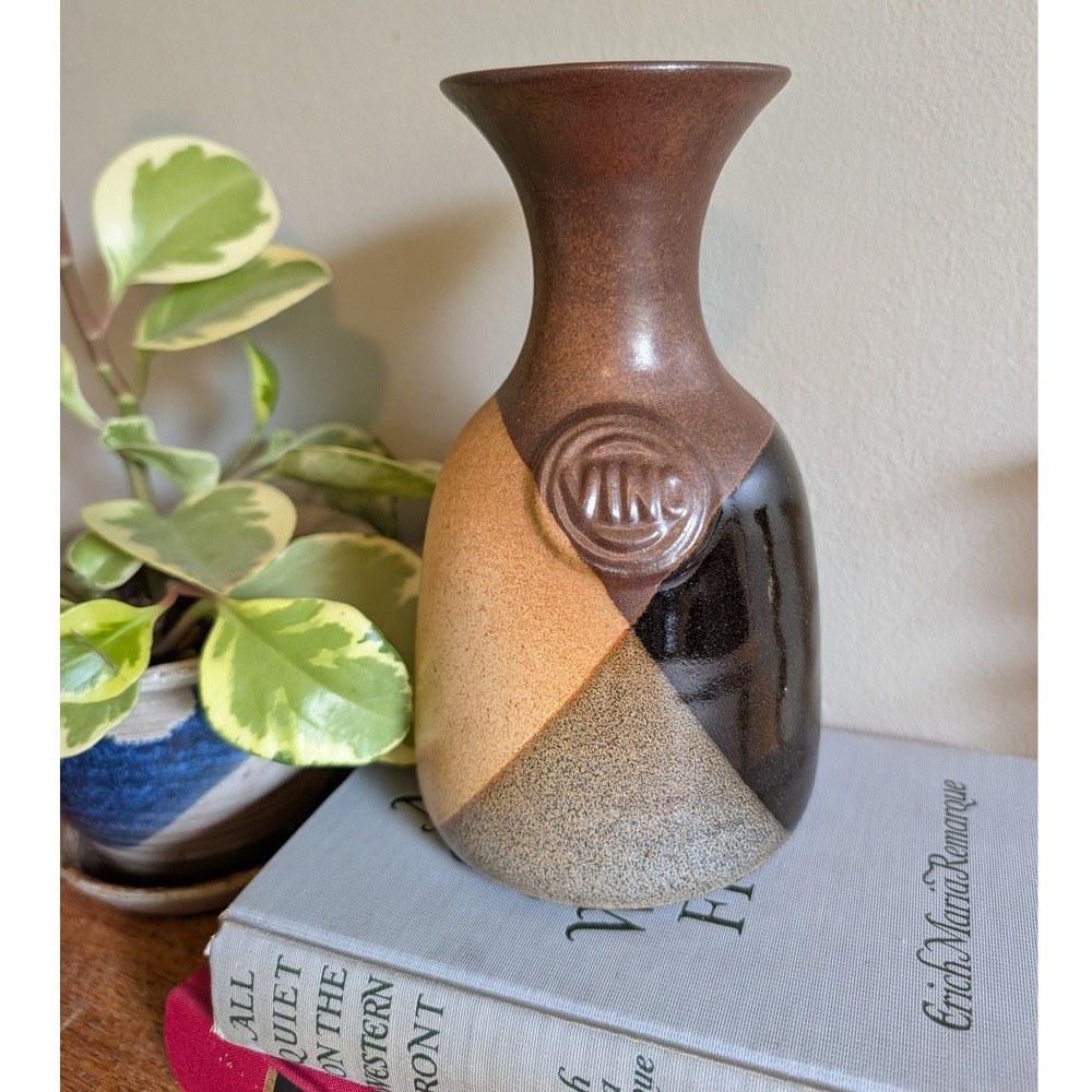 Vintage Mid Century Modern 70s Studio Pottery Vino Seal Earth Tone Decanter 7.5"